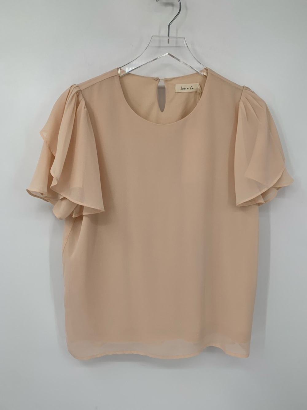 Leia n Co Kimberly blouse top shirt chiffon peach pink ruffle flutter new Small